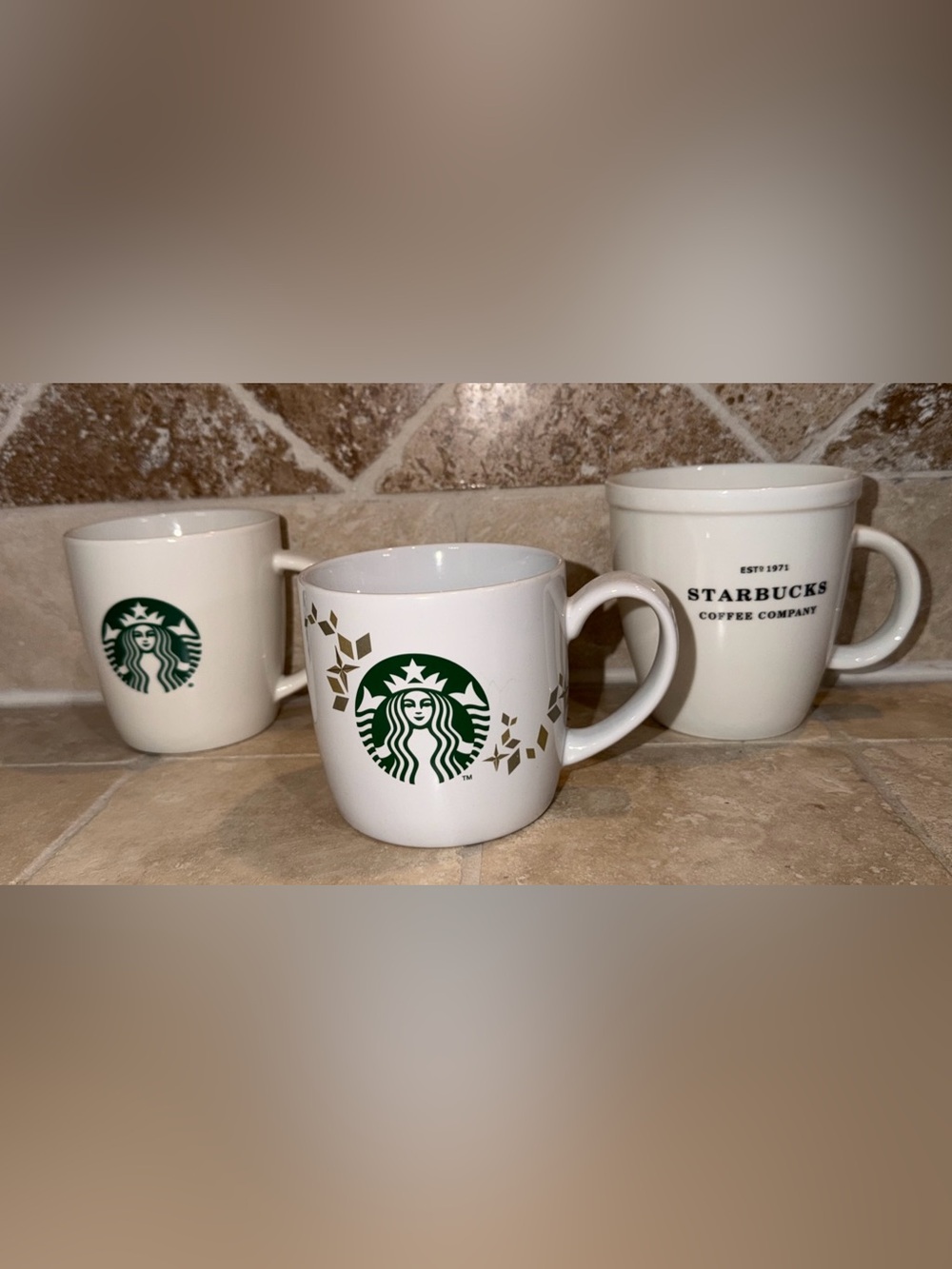 Lot of 3 Starbucks Classic Green Siren Logo 12/ 15 oz Coffee Mug Cup Set